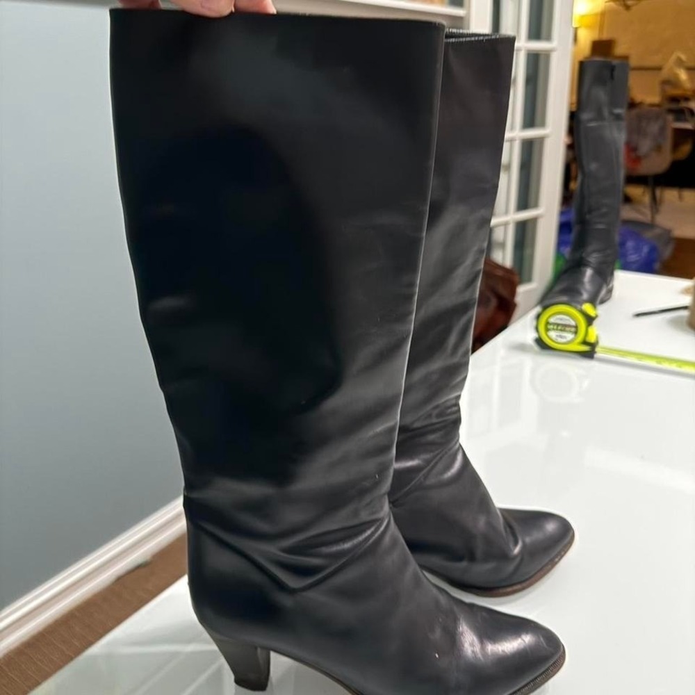 Maserati Italy Leather Knee High Boots Womens 38 Black Slim Calf Luxury Boots
